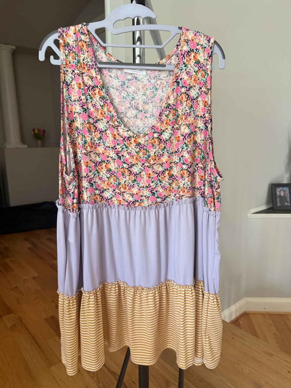 Chic Soul Floral Lavender and pink Tiered Tank Top